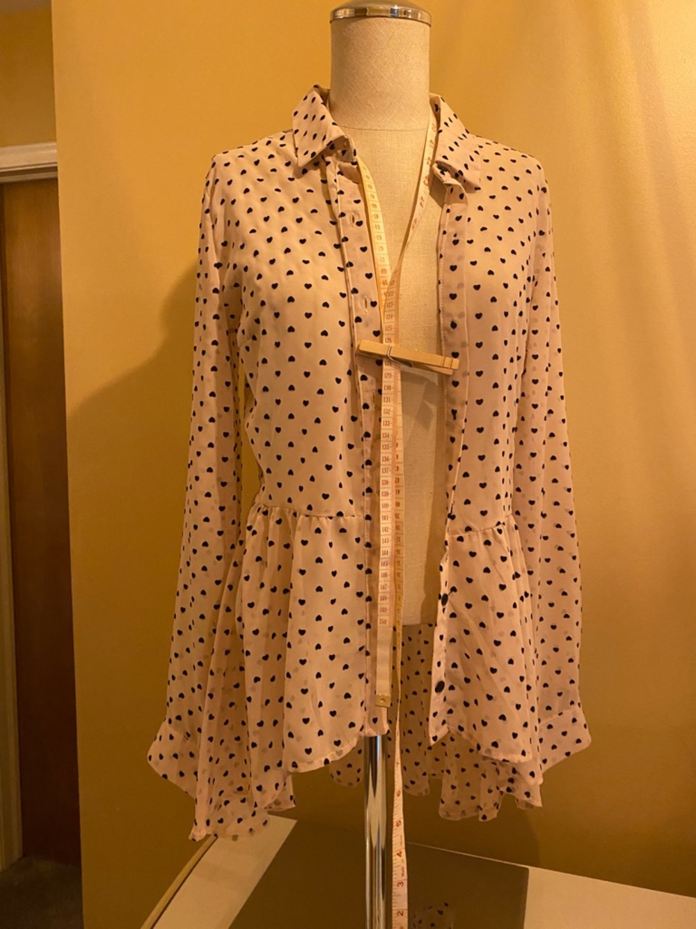 🌟 Just In ! Wallflower Light Pink Button-Down Peplum Top with Heart Print sheer